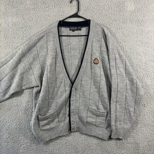 Sweater Graphix Mens 2X Gray Ribbed Button Front Cardigan Crest Patch V-Neck